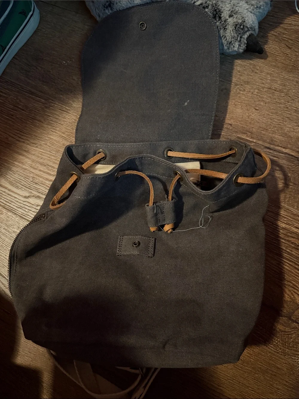 Toms Black Mini Canvas Flap Backpack with Cream Straps